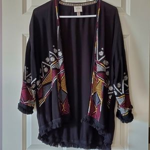 Knox Rose Black Embroidered Kimono Size XS